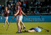 22 March 2015; Joe Canning, Galway, reacts after fouling Conal Keaney, Dublin, before being shown the yellow card by referee Johnny Ryan. Allianz Hurling League Division 1A, round 5, Dublin v Galway. Parnell Park, Dublin. Picture credit: Piaras Ó Mídheach / SPORTSFILE