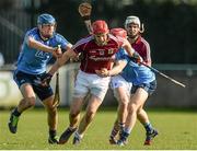 22 March 2015; Jonathan Glynn, Galway, in action against Chris Crummey and Niall McMorrow, right, Dublin. Allianz Hurling League Division 1A, round 5, Dublin v Galway. Parnell Park, Dublin. Picture credit: Piaras Ó Mídheach / SPORTSFILE