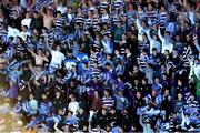 22 March 2015; Terenure College supporters wave purple and white towels. Bank of Ireland Leinster Schools Junior Cup Final in association with Beauchamps Solicitors, Blackrock College v Terenure College, Donnybrook Stadium, Donnybrook, Dublin. Picture credit: Cody Glenn / SPORTSFILE