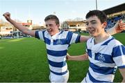 22 March 2015; Mark Grogan, left, and Harry Donnelly, Blackrock College, celebrate their side's victory. Bank of Ireland Leinster Schools Junior Cup Final in association with Beauchamps Solicitors, Blackrock College v Terenure College, Donnybrook Stadium, Donnybrook, Dublin. Picture credit: Cody Glenn / SPORTSFILE