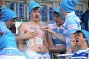 22 March 2015; Blackrock College supporters apply temporary tattoos to one another. Bank of Ireland Leinster Schools Junior Cup Final in association with Beauchamps Solicitors, Blackrock College v Terenure College, Donnybrook Stadium, Donnybrook, Dublin. Picture credit: Cody Glenn / SPORTSFILE