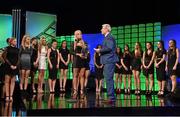 22 March 2015; Members of the  Republic of Ireland U19 squad who competed in the UEFA Women's Under 19 finals in Norway in 2014 at the 3 FAI International Football Awards. RTE Studios, Donnybrook, Dublin. Picture credit: David Maher / SPORTSFILE