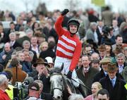 14 March 2008; Jockey Ruby Walsh celebrates after winning the Ballymore Properties Novices' Hurdle Race on Fiveforthree. Cheltenham Racing Festival, Prestbury Park, Cheltenham, England. Picture credit; David Maher / SPORTSFILE