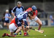 9 March 2008; David O'Callaghan, Dublin, in action against Cian O'Connor, left, and Kieran McGann, Cork. Allianz National Hurling League, Division 1A, Round 3, Dublin v Cork, Parnell Park. Picture credit: Ray McManus / SPORTSFILE