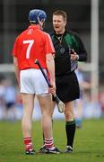 9 March 2008; Referee Sean Whelan speaks to Cork's Kieran McGann during the game. Allianz National Hurling League, Division 1A, Round 3, Dublin v Cork, Parnell Park. Picture credit: Ray McManus / SPORTSFILE