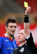 22 March 2008; Linfield's Steven Douglas gets a yellow card for the second time and is sent off. Carnegie Premier League, Linfield v Institute, Windsor Park, Belfast, Co. Antrim. Picture credit; Peter Morrison / SPORTSFILE