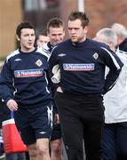24 March 2008; Northern Ireland's Michael Gault, Linfields latest international call up, arrives for squad training along with fellow club player Alan Mannus, right. Northern Ireland squad training, Greenmount College, Co. Antrim. Picture credit; Oliver McVeigh / SPORTSFILE