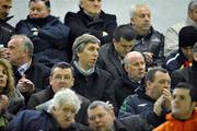 25 March 2008; Liam Brady, right, newly appointed assistant to the Republic of Ireland senior team, and  FAI Chief Executive John Delaney watch on from the stands during the game. UEFA U21 European Championship Qualifier, Republic of Ireland v Montenegro, Terryland Park, Galway. Picture credit; David Maher / SPORTSFILE