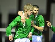 25 March 2008; Republic of Ireland's Andy Keogh, left, celebrates his goal with team-mate Conor Powel. UEFA U21 European Championship Qualifier, Republic of Ireland v Montenegro, Terryland Park, Galway. Picture credit; David Maher / SPORTSFILE