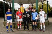 23 March 2015; In attendance at the EirGrid U-21 GAA Football Provincial Finals media day are, from left, Colin O'Riordan, Tipperary, Brian O'Driscoll, Cork, Tadhg O'Rourke, Roscommon, Fintan Slye, CEO EirGrid, Damien Comer, Galway, Davy Byrne, Dublin, and David Hyland, Kildare. Herbert Park, Dublin. Picture credit: Pat Murphy / SPORTSFILE
