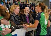 22 March 2015; Ireland's Nicola Evans meets with her friends and families after the game. Ireland v Canada - World Hockey League 2 Final, National Hockey Stadium, UCD, Belfield, Dublin. Picture credit: Brendan Moran / SPORTSFILE