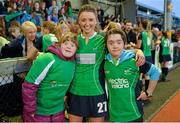 22 March 2015; Ireland's Gillian Pinder meets with her friends and families after the game. Ireland v Canada - World Hockey League 2 Final, National Hockey Stadium, UCD, Belfield, Dublin. Picture credit: Brendan Moran / SPORTSFILE