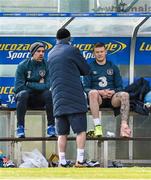 24 March 2015; Republic of Ireland's James McClean sits in the dugout with his left foot strapped during training. Gannon Park, Malahide, Co. Dublin. Picture credit: David Maher / SPORTSFILE