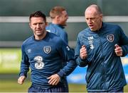 24 March 2015; Republic of Ireland's Robbie Keane with team physio Tony McCarthy during training. Gannon Park, Malahide, Co. Dublin. Picture credit: David Maher / SPORTSFILE