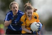 24 March 2015; Meabh McCambridge, St Michael's Lurgan, in action against Lucy Ryan-Clarke, John the Baptist. TESCO All Ireland PPS Junior B Final, St Michael's Lurgan, Armagh, v John the Baptist, Limerick. Kinnegad, Westmeath. Picture credit: Piaras O Midheach / SPORTSFILE