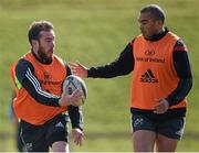 24 March 2015; Munster's JJ Hanrahan passes to team-mate Simon Zebo during squad training. Munster Rugby Squad Training. University of Limerick, Limerick. Picture credit: Diarmuid Greene / SPORTSFILE