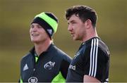 24 March 2015; Munster's Paddy Butler and Tyler Bleyendaal in conversation during squad training. Munster Rugby Squad Training. University of Limerick, Limerick. Picture credit: Diarmuid Greene / SPORTSFILE