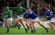 4 November 2000; Henry Shefflin, Leinster, is tackled by John Carroll, Munster, Railway Cup Final, Nowlan Park, Kilkenny. Hurling. Picture credit; Ray McManus/SPORTSFILE
