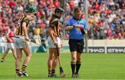 28 July 2013; Henry Shefflin, left, Kilkenny, takes off his helmet after referee Barry Kelly had issued him a red card, second yellow, on the stroke of half time. GAA Hurling All-Ireland Senior Championship, Quarter-Final, Cork v Kilkenny, Semple Stadium, Thurles, Co. Tipperary. Picture credit: Ray McManus / SPORTSFILE