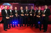 17 October 2008; Kilkenny hurlers, from left, Tommy Walsh, JJ Delaney, James 'Cha' Fitzpatrick, Noel Hickey, Eoin Larkin, hurler of the year, Henry Shefflin, Eddie Brennan, Michael Kavanagh, and Jackie Tyrrell during the GAA All-Stars Awards 2008 Sponsored by Vodafone. Citywest Hotel, Conference, Leisure & Golf Resort, Dublin. Picture credit: Brendan Moran / SPORTSFILE