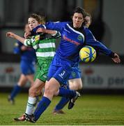 14 March 2015; Michelle Dunne, Peamount United, in action against Saoirse Ludden, Castlebar Celtic. Continental Tyres Women's National League, Castlebar Celtic v Peamount United, Celtic Park, Castlebar, Co. Mayo. Picture credit: Pat Murphy / SPORTSFILE