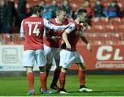 24 March 2015;  St Patrick's Athletic's Greg Bolger, right, celebrates with team-mates James Chambers, left, and Sean Hoare after scoring his side's goal. SSE Airtricity League, Premier Division, St Patrick's Athletic v Derry City, Richmond Park, Dublin. Picture credit: Cody Glenn / SPORTSFILE