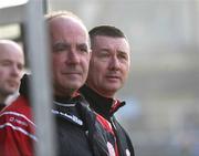 16 February 2008; Cliftonville manager Eddie Patterson, right and his assistant Tommy Breslin. Carnegie League Premier Division, Dungannon Swifts v Cliftonville, Stangmore Park, Dungannon, Co. Tyrone. Picture credit; Oliver McVeigh / SPORTSFILE