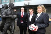 26 March 2008; Old Crescent and Young Munster will meet on Saturday 29th March for their AIB League Division 2 game. This fixture bears all the hallmarks of being a great rugby occasion. Kick-off is at 2.30pm in Rosbrien. Pictured in Limerick ahead of this fixture were, Old Crescent captain, James Cullinane, left,  Young Munster captain Derek Corcoran, centre, with Aileen Ryan, Business Banking AIB Limerick. Picture credit; Kieran Clancy / SPORTSFILE