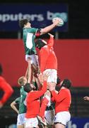 26 March 2008; David O'Callaghan, Ireland, wins possession in the line-out against Dave Francis, Wales. Six Nations U18 Schools trophy, Ireland U18 Schools v Wales U18 Schools, Musgrave Park, Cork. Picture credit; Pat Murphy / SPORTSFILE