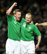 26 March 2008; Northern Ireland's Peter Thompson, left, celebrates with Warren Feeney, after scoring his side's fourth goal. International Friendly, Northern Ireland v Georgia, Windsor Park, Belfast, Co. Antrim. Picture credit; Oliver McVeigh / SPORTSFILE
