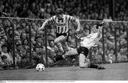 1 May 1988; Paul Carlyle, Derry City, is tackled by Larry Wyse, Dundalk. FAI Cup Final, Dundalk v Derry City, Dalymount Park, Dublin. Picture credit; Ray McManus / SPORTSFILE