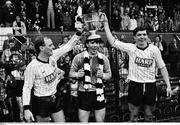 1 May 1988; Dundalk players Barry Kehoe, left, Alan O'Neill and John Cleary, right, celebrate after the game. FAI Cup Final, Dundalk v Derry City, Dalymount Park, Dublin. Picture credit; Ray McManus / SPORTSFILE
