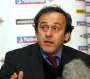 26 March 2008; UEFA President Michel Platini during a press conference before he presented Northern Ireland's David Healy with a special award in recognition of his 13 goals he scored in the Euro 2008 qualifying campaign. International Friendly, Northern Ireland v Georgia, Windsor Park, Belfast, Co. Antrim. Picture credit; Oliver McVeigh / SPORTSFILE