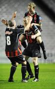 28 March 2008; Bohemians' Owen Heary celebrates after scoring his side's first goal with team-mates Chris Turner, left and John Paul Kelly, right. eircom League of Ireland Premier Division, Bohemians v Finn Harps, Dalymount Park, Dublin. Photo by Sportsfile *** Local Caption ***