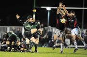 28 March 2008; Conor McPhillips, Connacht, has his shot blocked by John Hayes and Ian Dowling, Munster. Magners League, Connacht v Munster, Sportsground, Galway. Picture credit: Matt Browne / SPORTSFILE *** Local Caption ***
