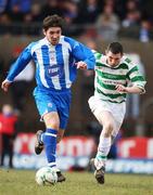 29 March 2008; Stephen Carson, Coleraine, in action against David Munster, Donegal Celtic. JJB Sports Irish Cup semi-final, Coleraine v Donegal Celtic, The Showgrounds, Ballymena. Picture credit; Peter Morrison / SPORTSFILE