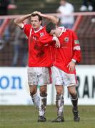 29 March 2008; Cliftonville's John Martin and Aaron Smyth,  react after the final whistle. JJB Sports Irish Cup semi-final, Cliftonville v Linfield, The Oval, Belfast. Picture credit: Oliver McVeigh / SPORTSFILE