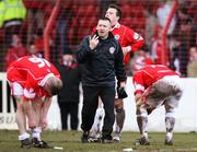 29 March 2008; Cliftonville manager Eddie Patterson speaks to his players, after their semi final defeat. JJB Sports Irish Cup semi-final, Cliftonville v Linfield, The Oval, Belfast. Picture credit; Oliver McVeigh / SPORTSFILE