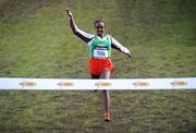 30 March 2008; Ethiopia's Tirunesh Dibaba crosses the finish line to win the senior women's race. 36th IAAF World Cross Country Championships, Holyrood Park, Edinburgh, Scotland. Picture credit: Pat Murphy / SPORTSFILE