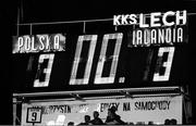 16 October 1991; The scoreboard in the Stadion Miejski showing the final score of 3-3. UEFA Euro 1992 qualifying Group 7 match, Poland v Republic of Ireland, Stadion Miejski, Poznan, Poland. Picture credit: Ray McManus / SPORTSFILE