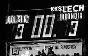 16 October 1991; The scoreboard in the Stadion Miejski showing the final score of 3-3. UEFA Euro 1992 qualifying Group 7 match, Poland v Republic of Ireland, Stadion Miejski, Poznan, Poland. Picture credit: Ray McManus / SPORTSFILE