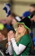 22 March 2015; An Ireland supporter during the game. Women's Six Nations Rugby Championship, Scotland v Ireland. Broadwood Stadium, Clyde FC, Glasgow, Scotland. Picture credit: Stephen McCarthy / SPORTSFILE