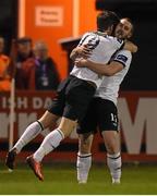 24 March 2015; Dundalk's Jake Kelly is congratulated by team-mate Kurtis Byrne, right, after scoring his side's second goal. SSE Airtricity League, Premier Division, Bohemians v Dundalk. Dalymount Park, Dublin. Picture credit: Pat Murphy / SPORTSFILE