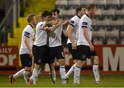 24 March 2015; Dundalk's Jake Kelly, second from left, is congratulated by team-mate Richie Towel, third from right, after scoring his side's second goal. SSE Airtricity League, Premier Division, Bohemians v Dundalk. Dalymount Park, Dublin. Picture credit: Pat Murphy / SPORTSFILE