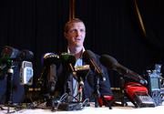 25 March 2015; Henry Shefflin speaking during a press conference where he announced his retirement from inter-county hurling. Set Theatre, The Langton Hotel, Kilkenny. Picture credit: Matt Browne / SPORTSFILE