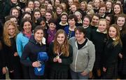 25 March 2015; Sky Academy Ambassador Katie Taylor was in Ballinasloe, Co. Galway, to surprise Ardscoil Mhuire student Stephanie O’Halloran live on Sky Sports News HQ and present her with the Sky Sports Living for Sport award for ‘Republic of Ireland Student of the Year’. Also pictured are Stephanie's mum Siobhan and, from left, teacher Karen Usher, Ardscoil Mhuire principal Patricia Kilgallen and vice-principal Lilian Hynes. Stephanie will now be up against the winners for England, Scotland, Wales and Northern Ireland and the Awards will be broadcast on Sky Sports 1 on Sunday 29 March 2015 at 7.30pm. Picture credit: Stephen McCarthy / SPORTSFILE