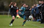 25 March 2015; Katherin Strassele, Maynooth University, in action against Niamh Kelly, IT Carlow. WSCAI Premier Final, IT Carlow v Maynooth University, Leixlip United, Collinstown, Leixlip, Co. Kildare. Picture credit: Matt Browne / SPORTSFILE