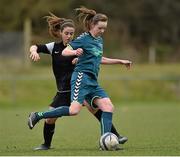 25 March 2015; Julie Condon, Maynooth University, in action against Amy Walsh, IT Carlow. WSCAI Premier Final, IT Carlow v Maynooth University, Leixlip United, Collinstown, Leixlip, Co. Kildare. Picture credit: Matt Browne / SPORTSFILE