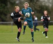 25 March 2015; Emma Donohoe, IT Carlow, in action against Laura Tita, Maynooth University. WSCAI Premier Final, IT Carlow v Maynooth University, Leixlip United, Collinstown, Leixlip, Co. Kildare. Picture credit: Matt Browne / SPORTSFILE