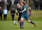 25 March 2015; Amber Barrett, Maynooth University, in action against Aoife Moloney, IT Carlow. WSCAI Premier Final, IT Carlow v Maynooth University, Leixlip United, Collinstown, Leixlip, Co. Kildare. Picture credit: Matt Browne / SPORTSFILE